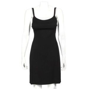Vtg 90s GIANNI VERSACE Black Cocktail Modern Dress Gold Strap Hardware sz 8 /016